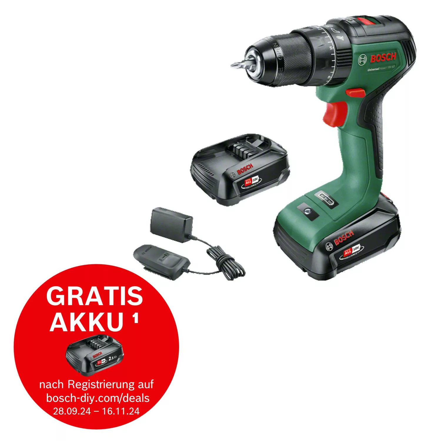 Bosch 18 V Akku-Schlagbohrschrauber UniversalImpact 18V-60 inkl. 2 x Akku 2 günstig online kaufen