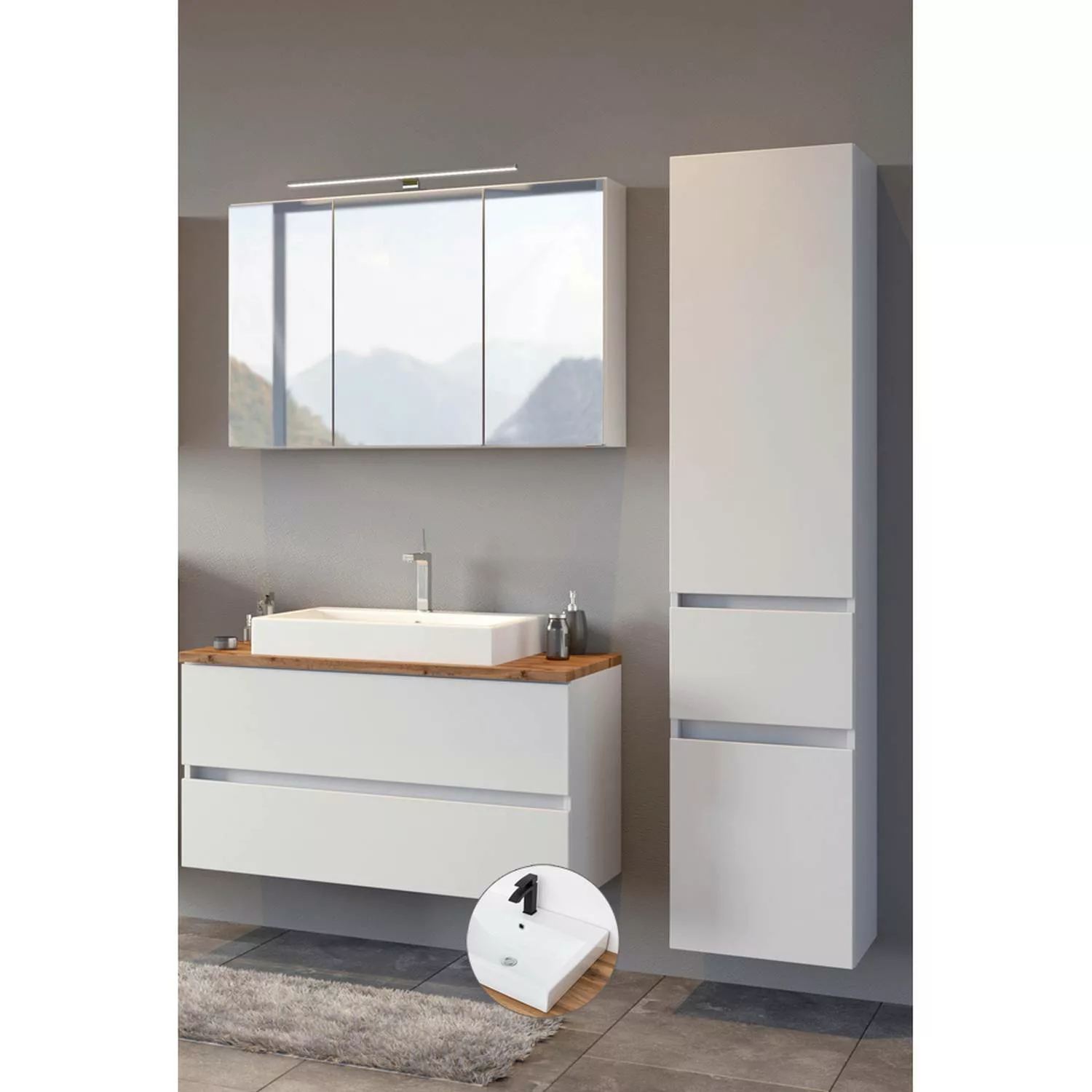 Badezimmer 3-tlg. Set PESARO-03 in matt weiß mit Absetzung in Wotaneiche Nb günstig online kaufen