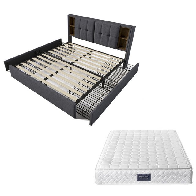 HT Bett Doppelbett mit Kabellosem Laden USB C & 4 Schubladen, Polsterbett B günstig online kaufen