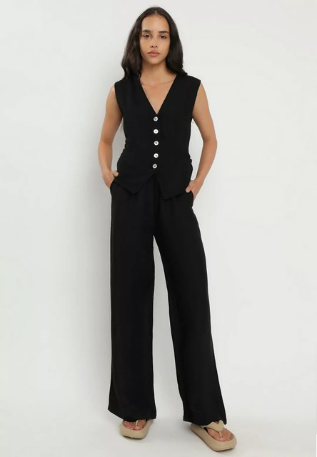 YC Fashion & Style Hosenanzug Zweiteiliger Anzug aus Leinen Hose & Weste (2 günstig online kaufen
