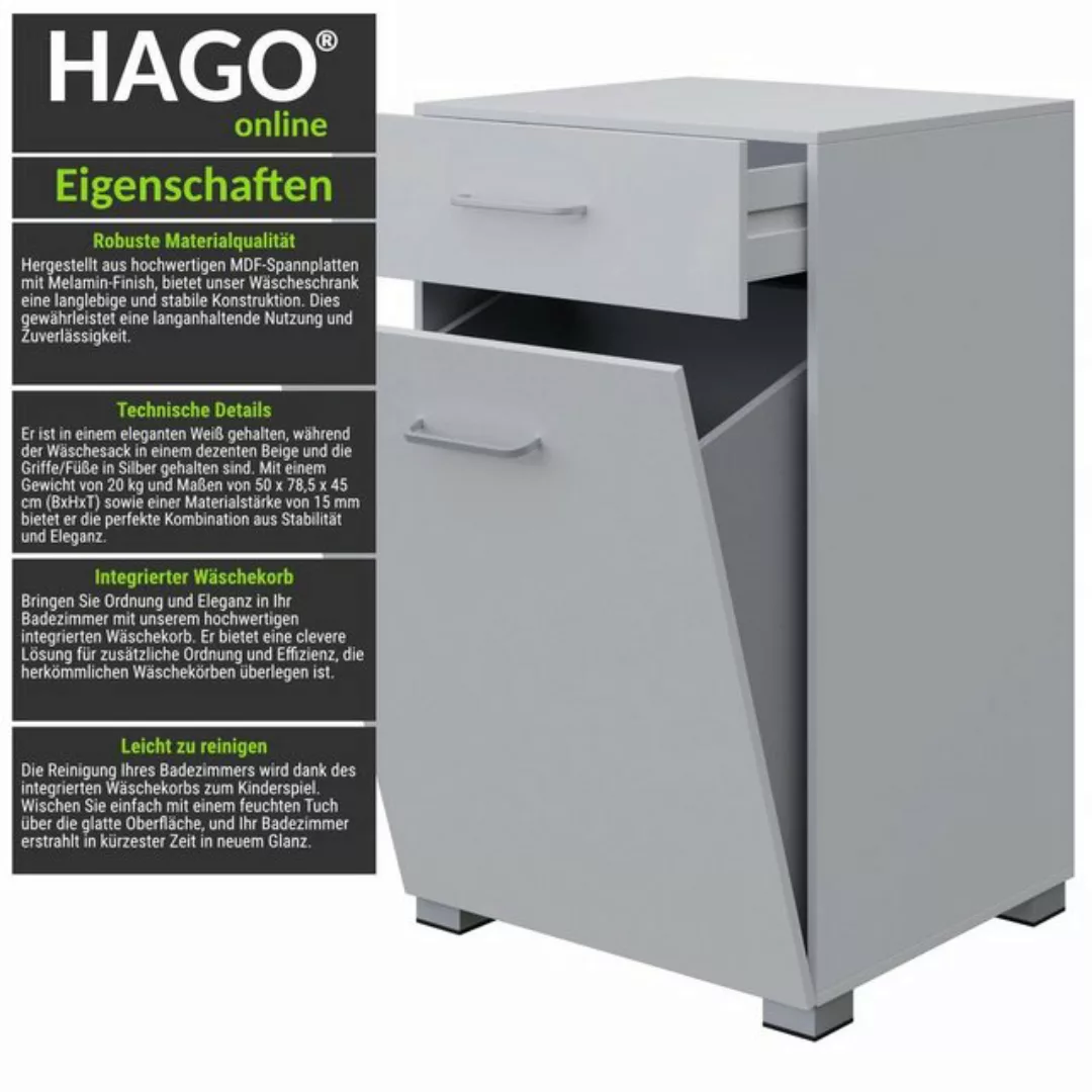 HAGO Wäscheschrank Badezimmerschrank Wäscheschrank Wäschekorb Schublade Sta günstig online kaufen