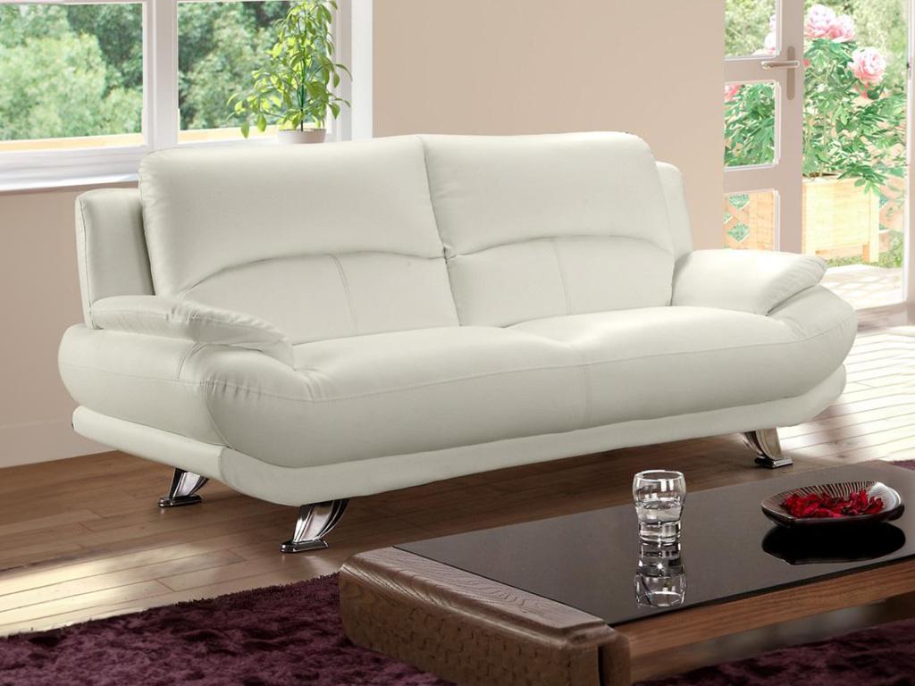 Sofa 3-Sitzer - Kunstleder - Elfenbeinfarben - MUSKO günstig online kaufen