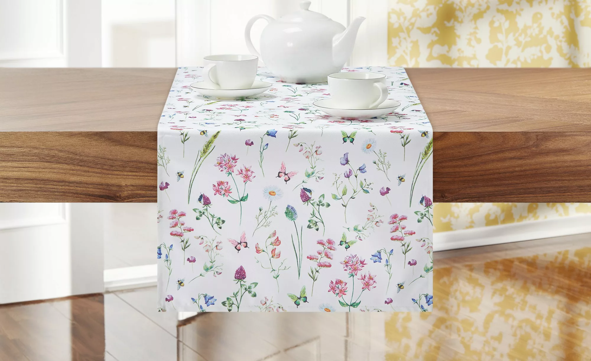 Tischläufer  Wiesenblumen - weiß - 100% Polyester - 40 cm - Heimtextilien > günstig online kaufen