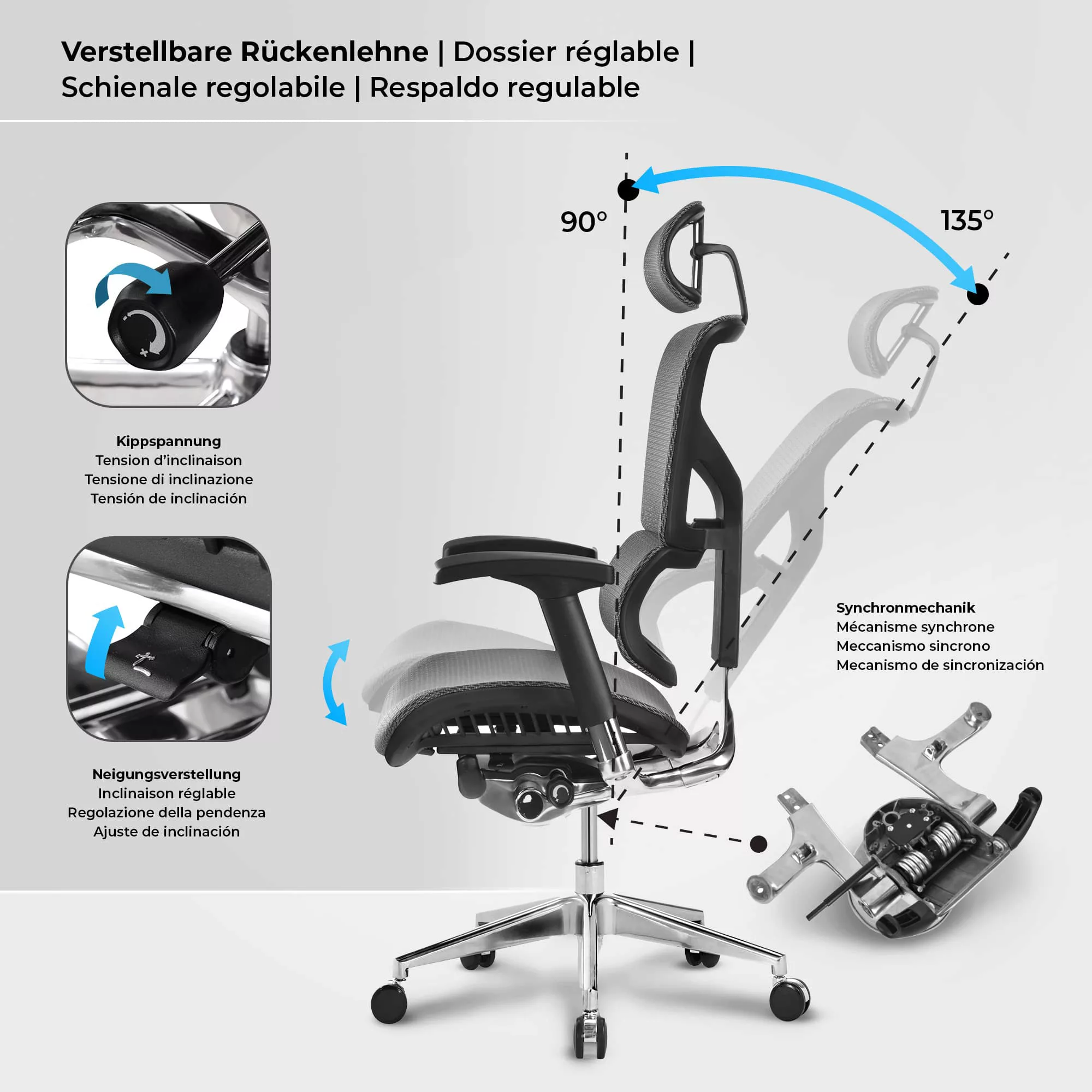 Bürostuhl Spokane Ergonomic Grau günstig online kaufen