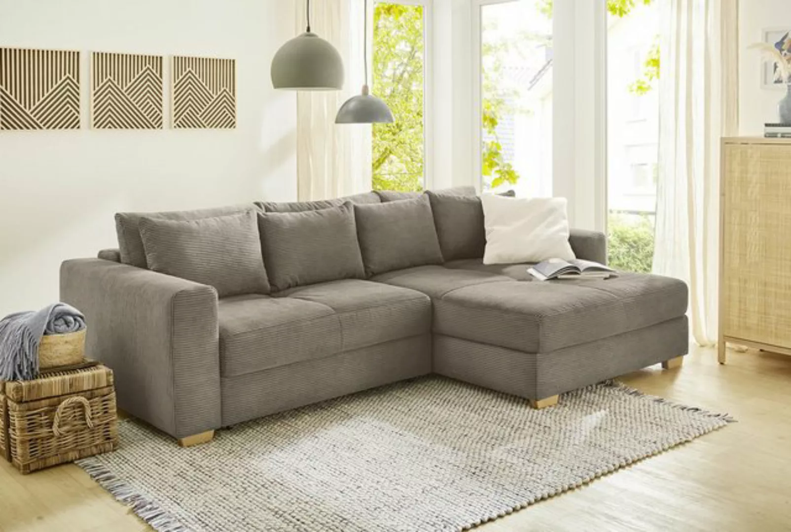 Ecksofa mit Schlaffunktion Cord Grau 190 x 290 cm KAMPEN günstig online kaufen