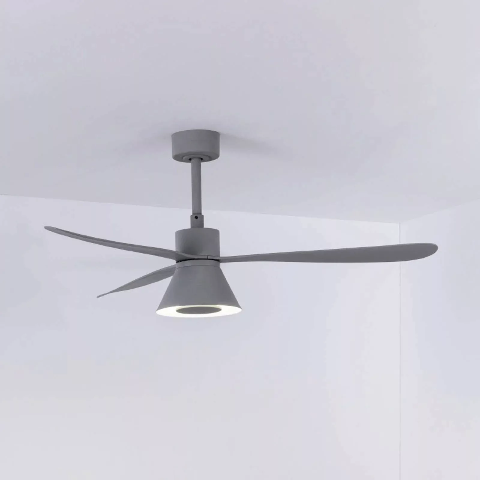 Deckenventilator Amelia Cone, LED-Leuchte, grau günstig online kaufen