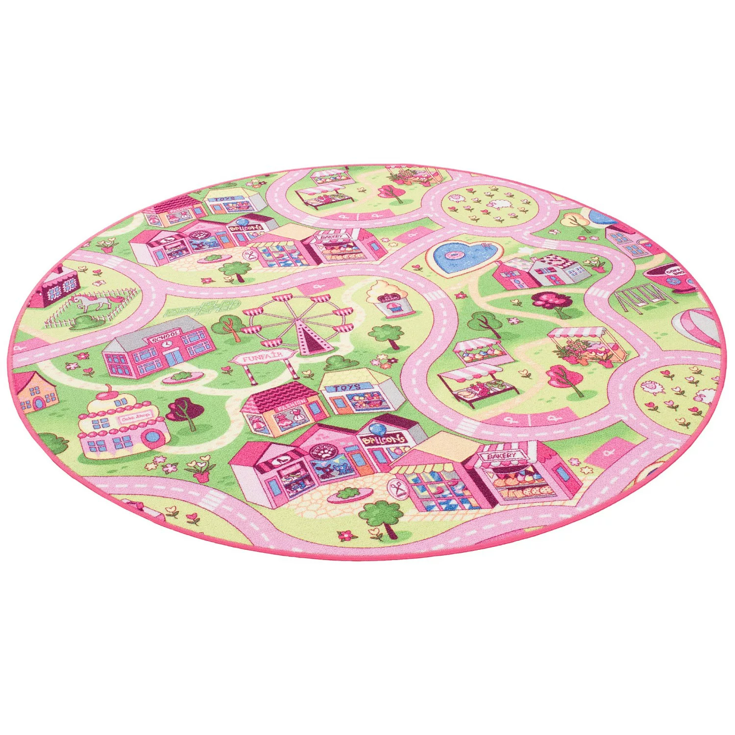 Snapstyle Kinder Spiel Teppich Girls Village Rosa 160cm Rund günstig online kaufen