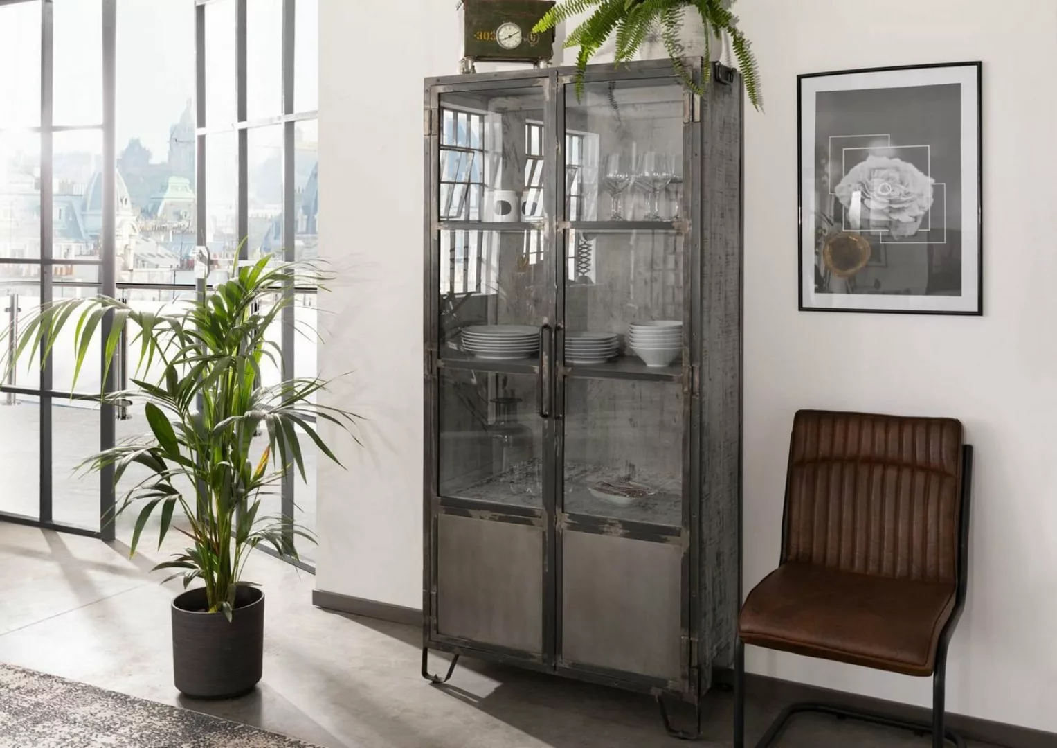 Massivmoebel24 Standvitrine Vitrine Mango 90x40x190 grau lackiert HEAVY IND günstig online kaufen