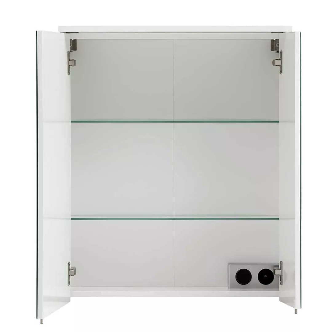 Weißer Badezimmerspiegelschrank mit zwei Drehtüren LED Beleuchtung günstig online kaufen