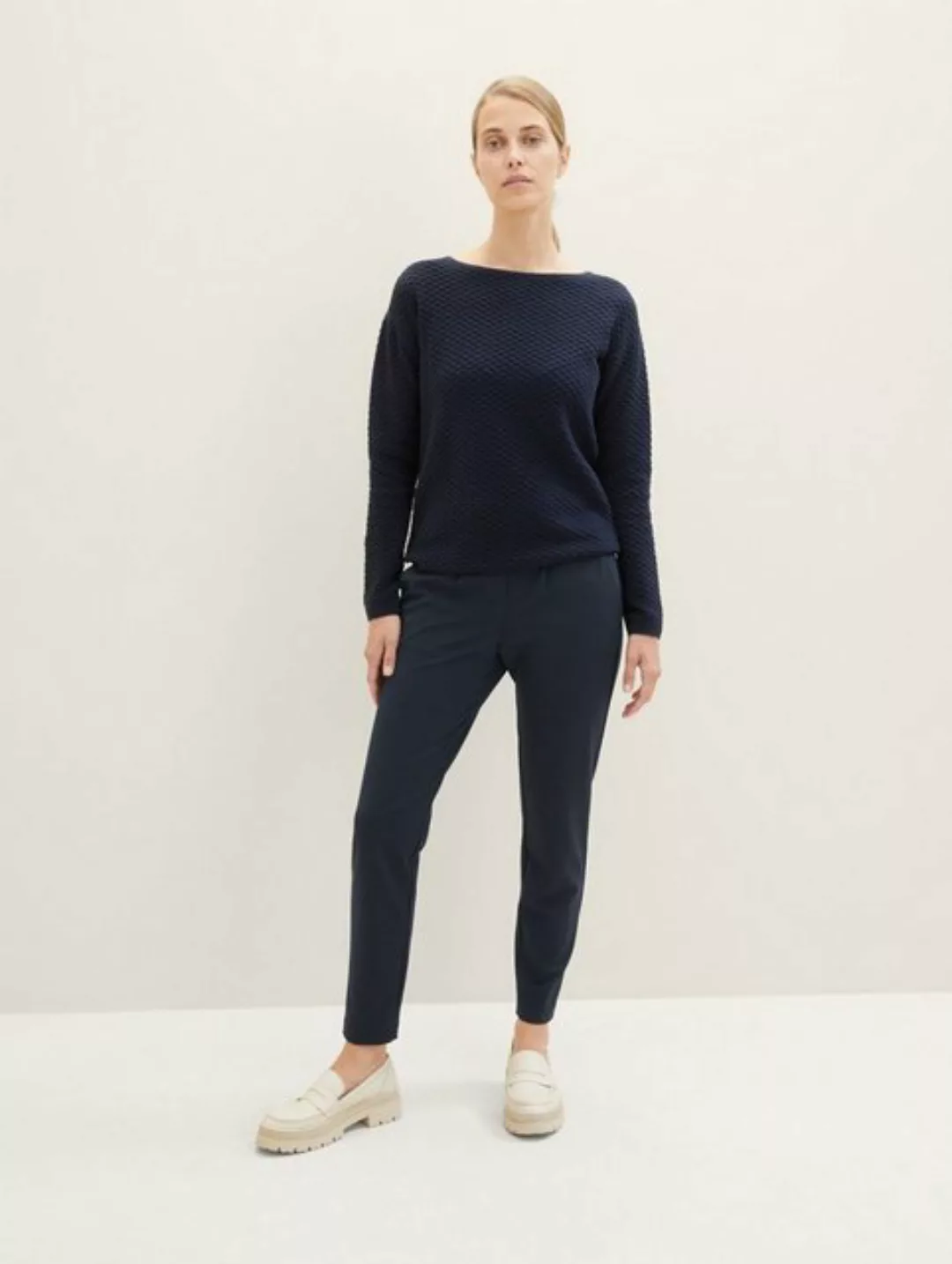 Tom Tailor Damen Hose JERSEY LOOSE ANKLE - Relaxed Fit Schwarz Blau günstig online kaufen