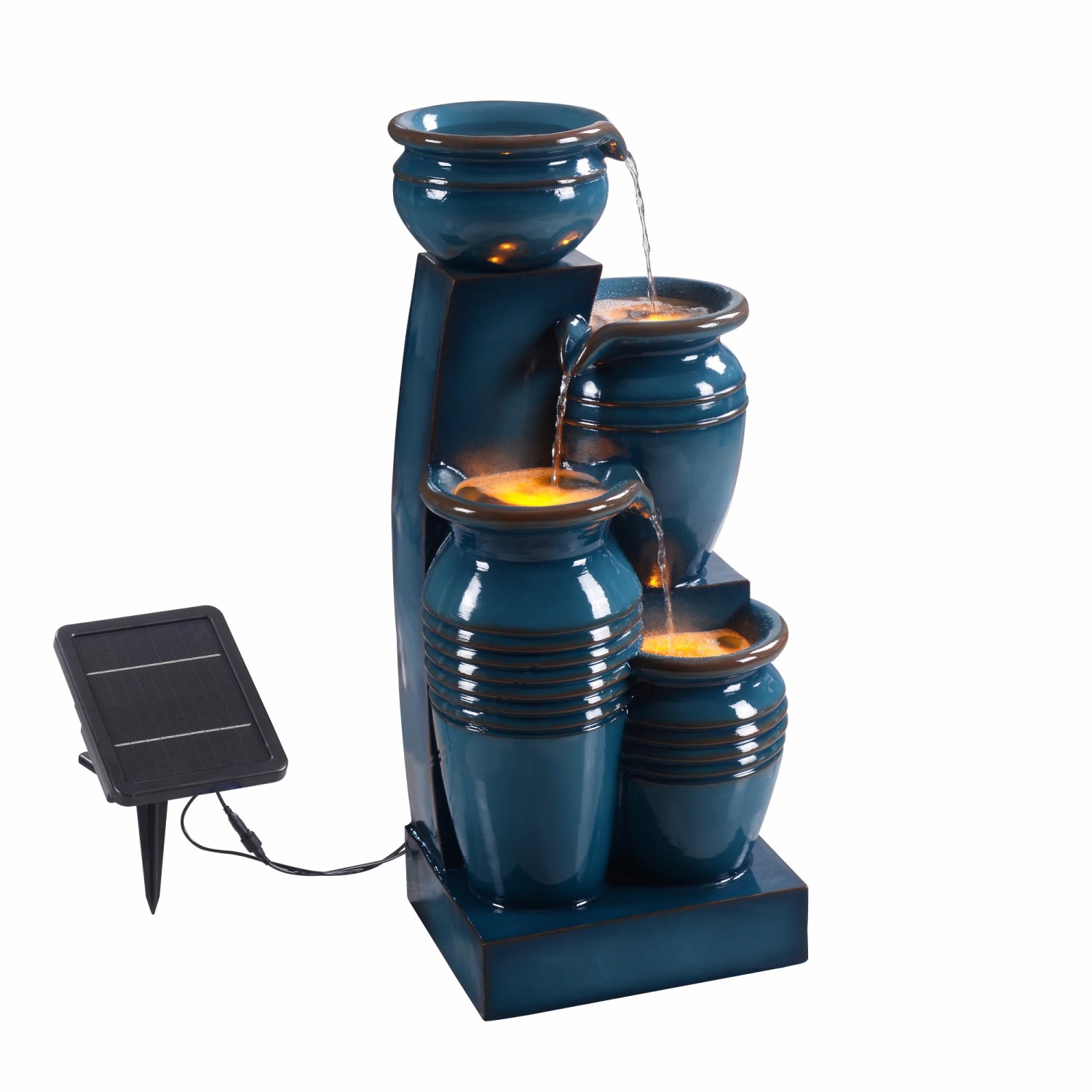 Teamson Home 73 cm 4-stufig Garten Solar Wasserbrunnen mit LED Blau günstig online kaufen