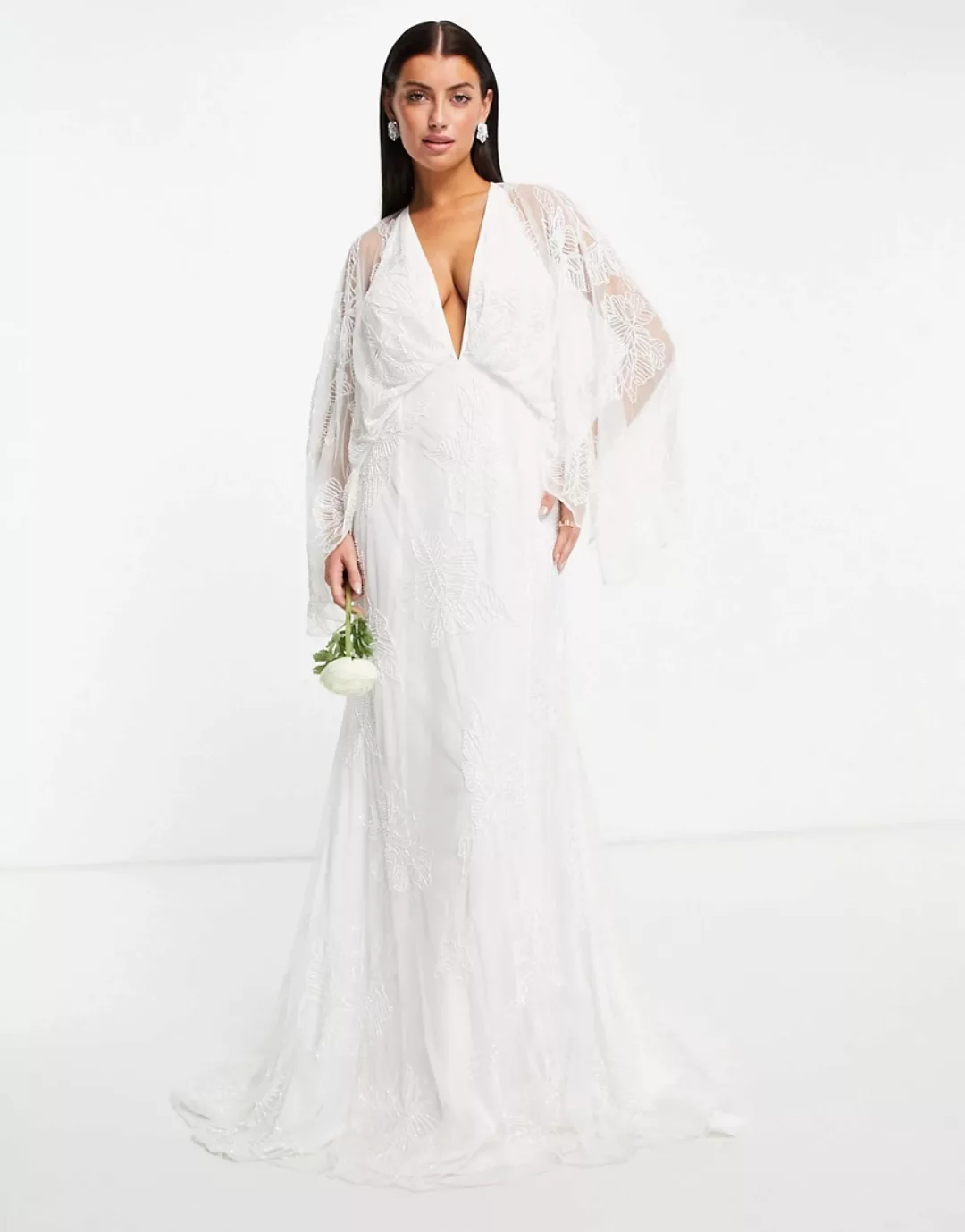 ASOS EDITION – Aria – Brautkleid mit Kimonoärmeln und blumenförmigen Verzie günstig online kaufen