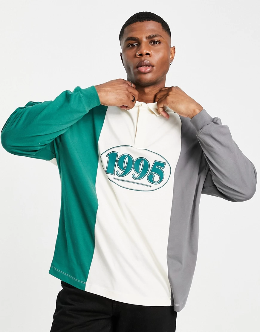 ASOS DESIGN – Langärmliges Oversize-Poloshirt mit Farbblockdesign und Colle günstig online kaufen