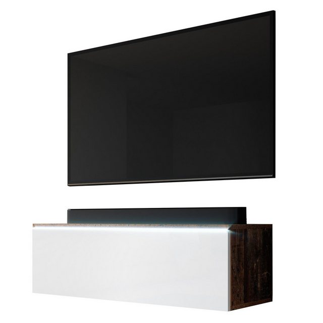 Furnix TV-Schrank BARGO TV-Kommode 100 cm Lowboard ohne LED Oldwood Weiß Gl günstig online kaufen