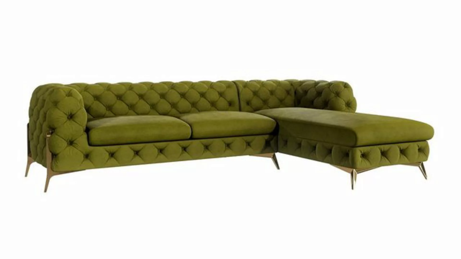 S-Style Möbel Ecksofa mit Ottomane Chesterfield Ashley mit Goldene Metall F günstig online kaufen