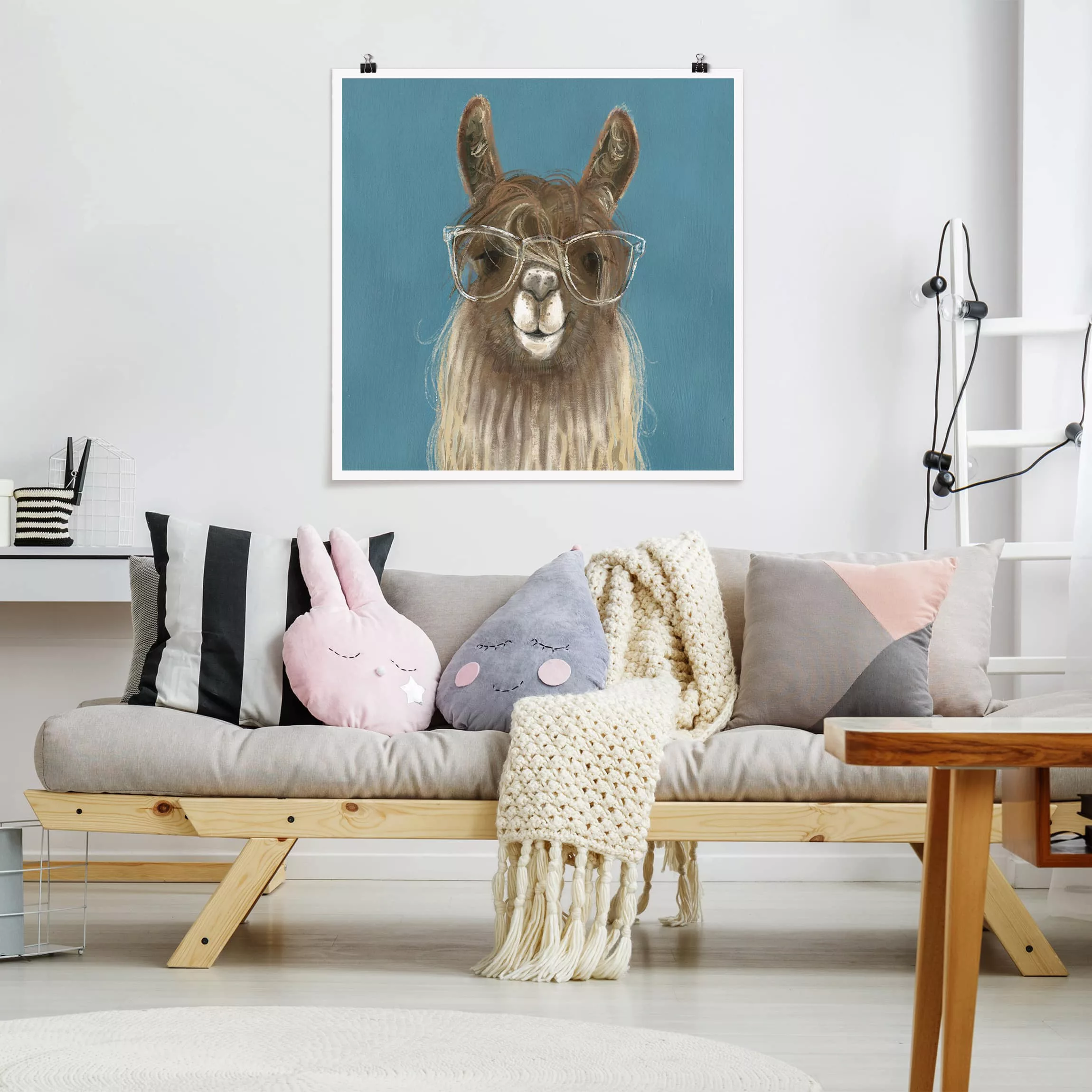 Poster Tiere - Quadrat Lama mit Brille III günstig online kaufen