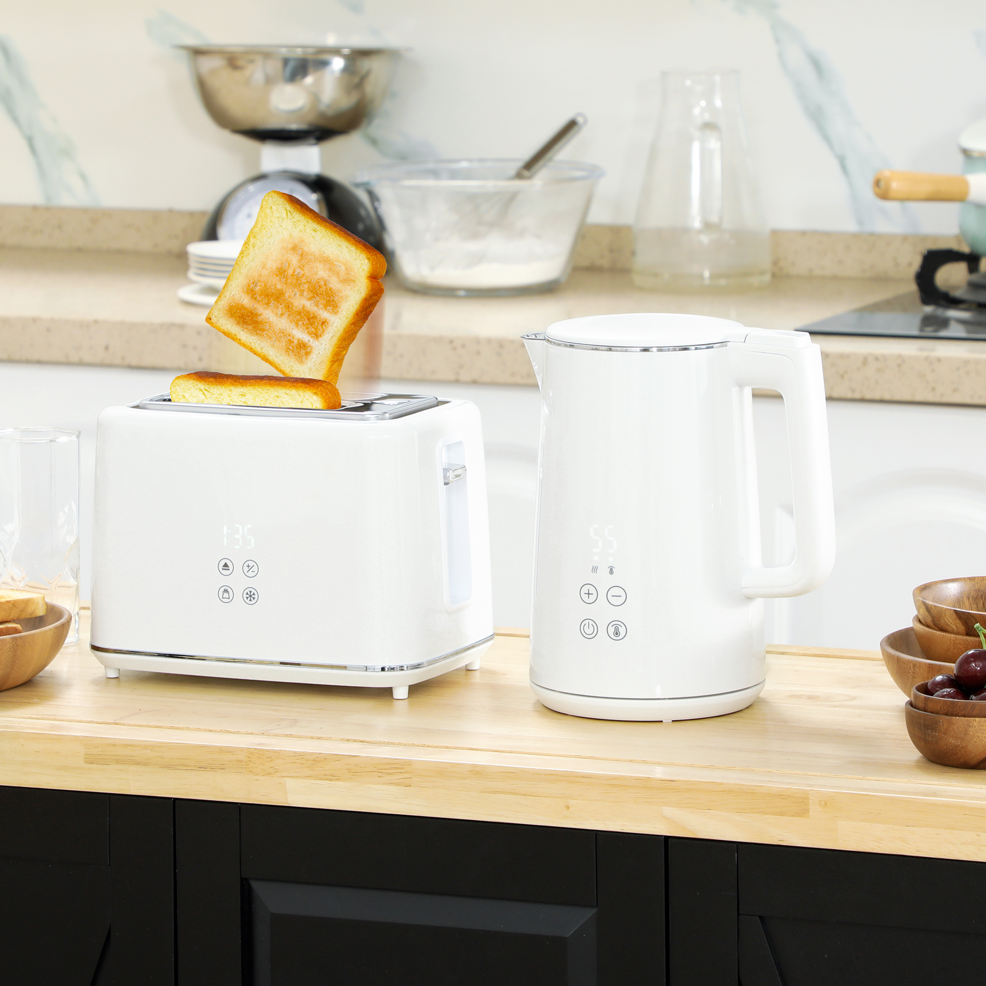 HOMCOM Wasserkocher Toaster Set 1,5L Wasserkocher 2 Toastscheiben 2200W Frü günstig online kaufen
