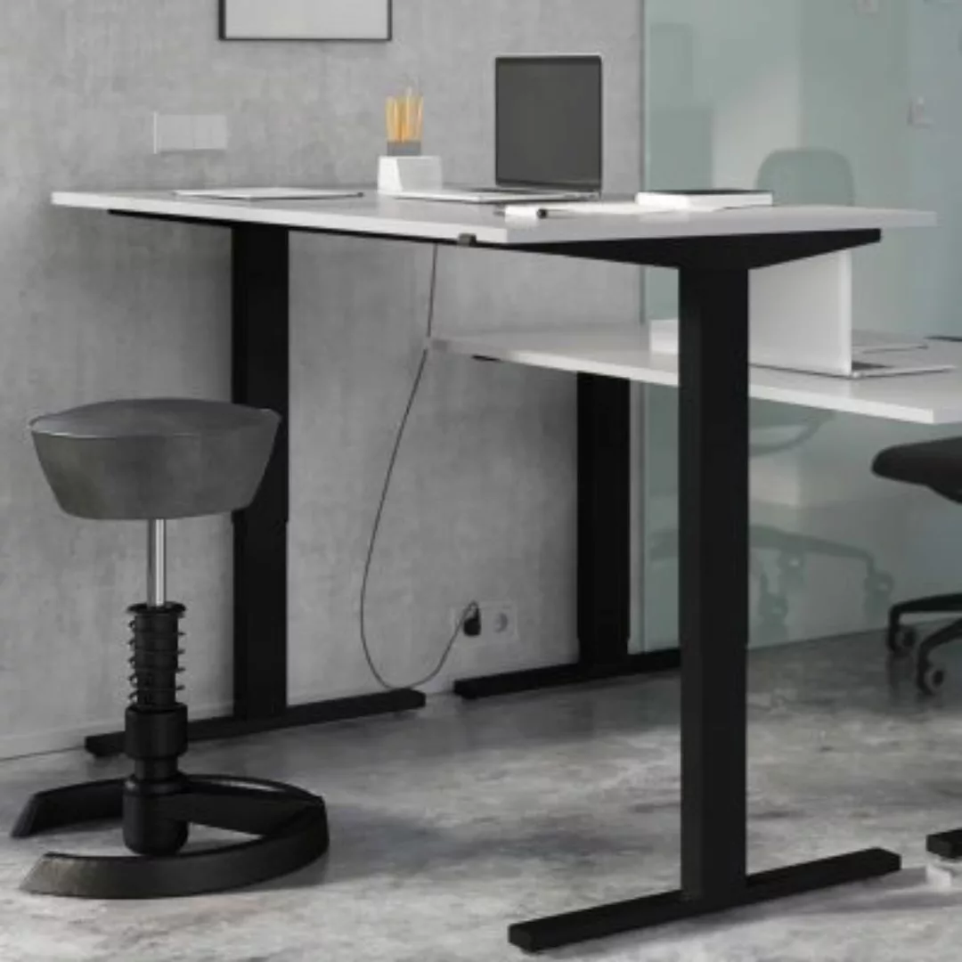 Lomadox Schreibtisch 160cm elektr. höhenverstellbar AURAY-01 Lichtgrau/Schw günstig online kaufen