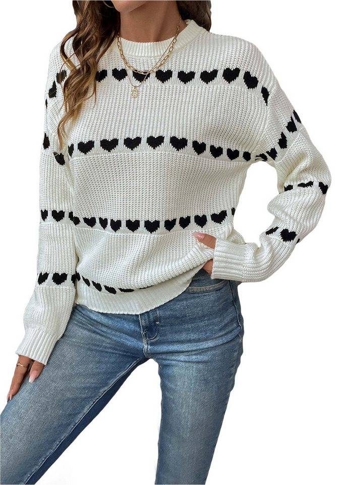 Zoclack Strickpullover Pullover Damen Rundhalsausschnitt Winterpullover Lan günstig online kaufen