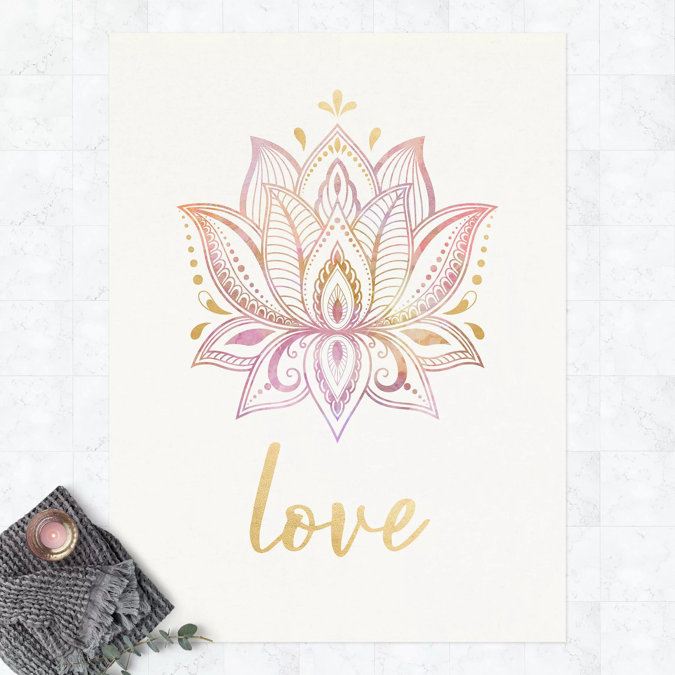 Vinyl-Teppich Lotus Illustration Love gold rosa günstig online kaufen