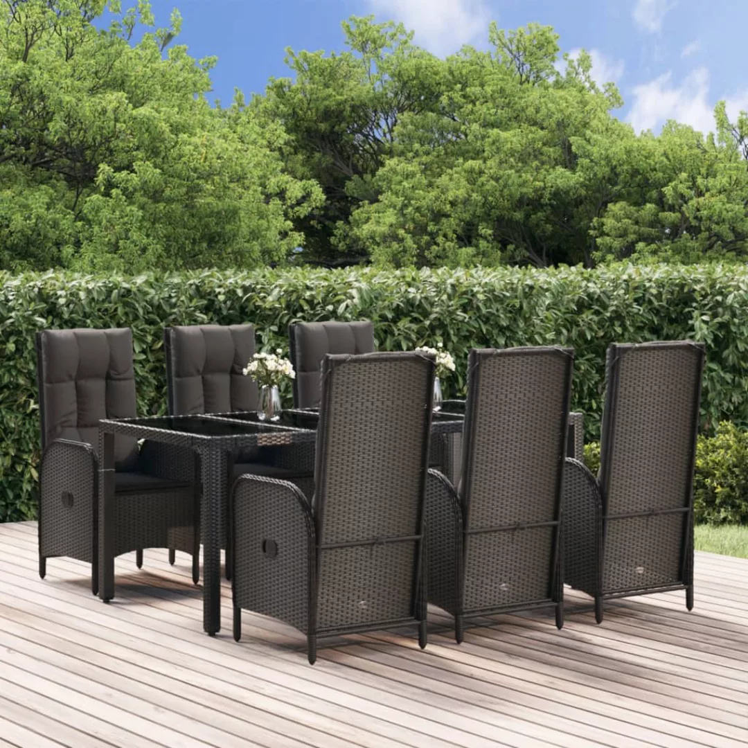 Vidaxl 7-tlg. Garten-essgruppe Mit Kissen Schwarz Und Grau Poly Rattan günstig online kaufen