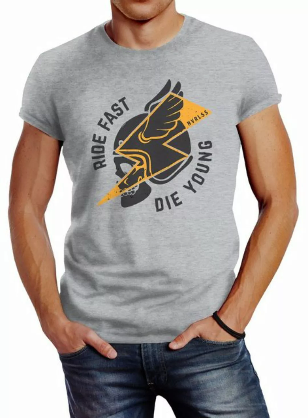 Print-Shirt Herren T-Shirt Rocker Biker Motiv Spruch Ride Fast Die Young Fl günstig online kaufen