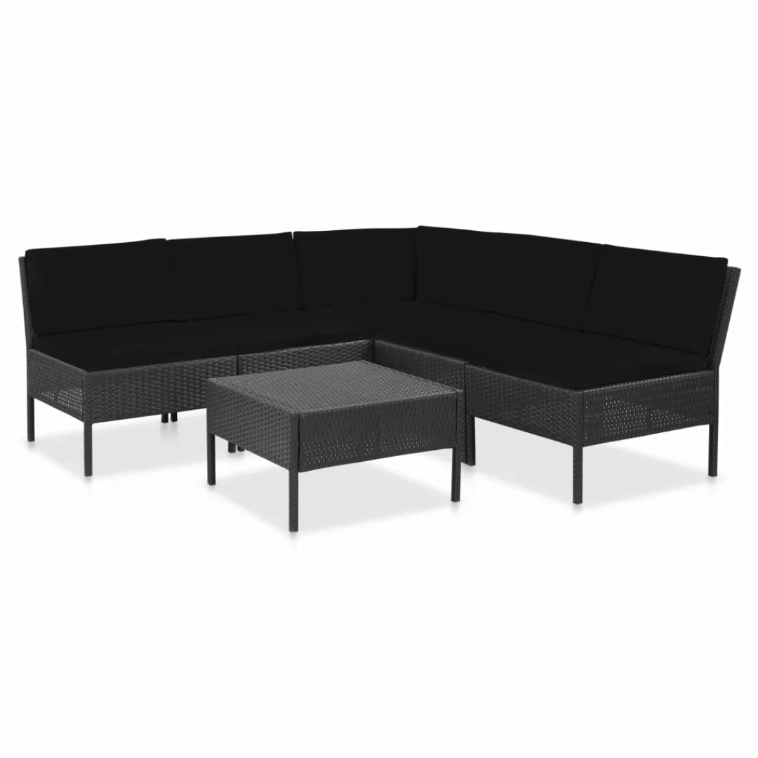 6-tlg. Garten-lounge-set Mit Auflagen Poly Rattan Schwarz günstig online kaufen