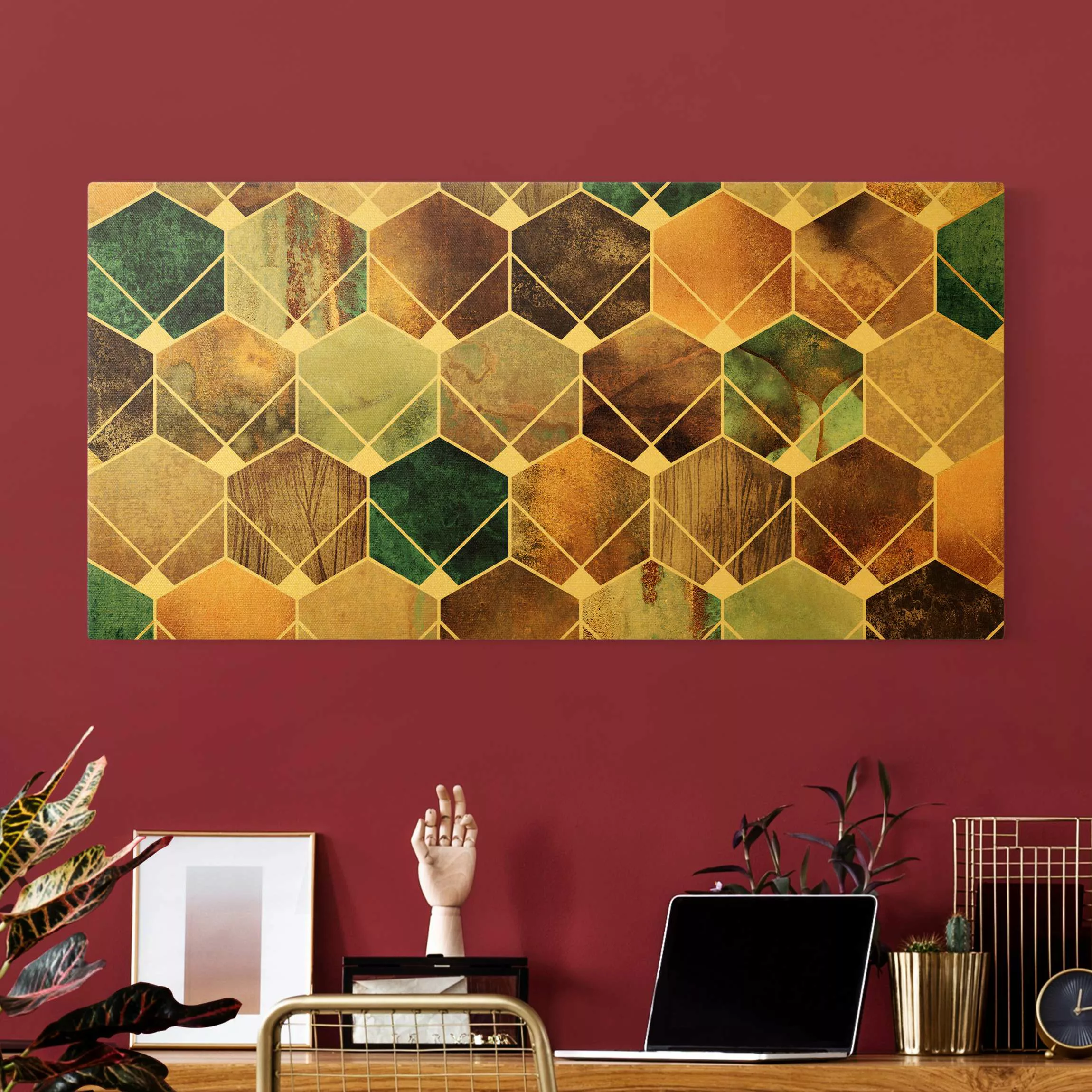 Leinwandbild Gold Goldene Geometrie - Türkises Art Deco günstig online kaufen