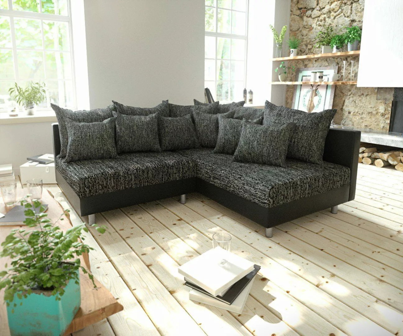 DELIFE Ecksofa Clovis, Schwarz Ottomane Rechts günstig online kaufen