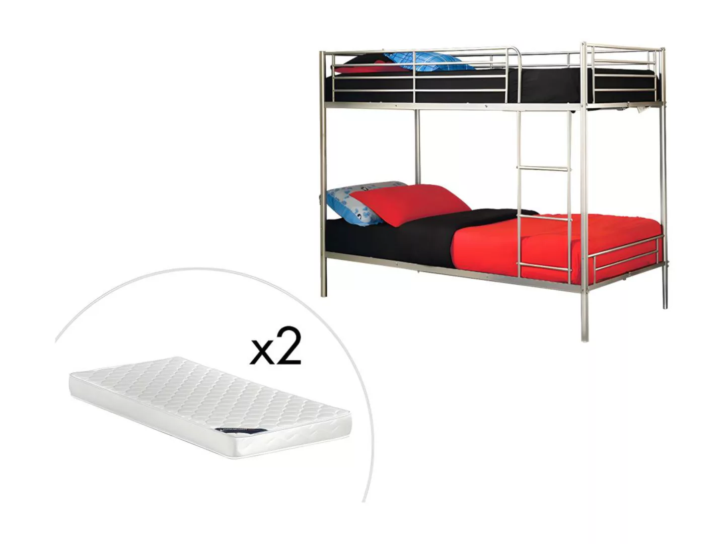 Etagenbett + Matratze - 2 x 90 x 190 cm - Silberfarben - DUOTIS II günstig online kaufen