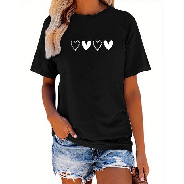 PYL T-Shirt Damen Sommer Casual T-Shirt mit Herz Print Tee günstig online kaufen