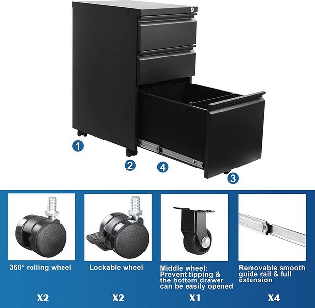 Dehong Aktenschrank Rollcontainer, abschließbarer Aktenschrank, sicher und günstig online kaufen