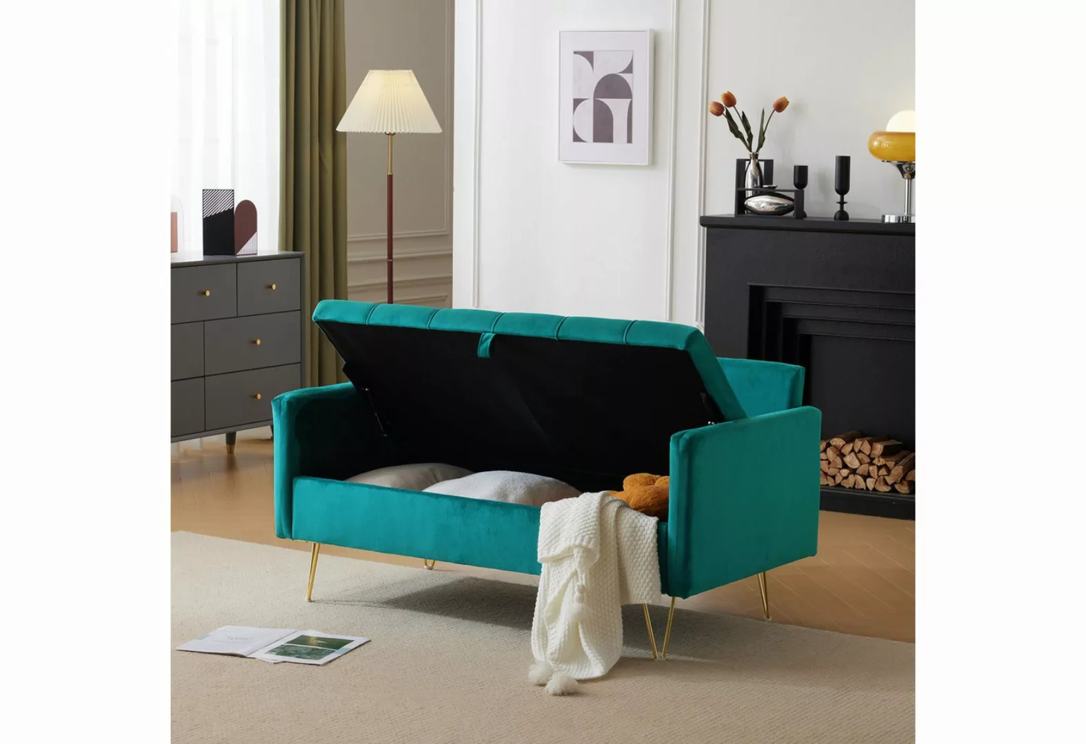 Merax 2-Sitzer, Polstersofa mit Rückenkissen, Samt-Sofa, Schlafcouch mit St günstig online kaufen