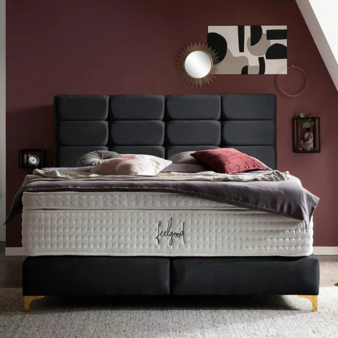 BettCo Boxspringbett Kansas (160 x 200 cm, in Schwarz Samt), Kachel-Design günstig online kaufen