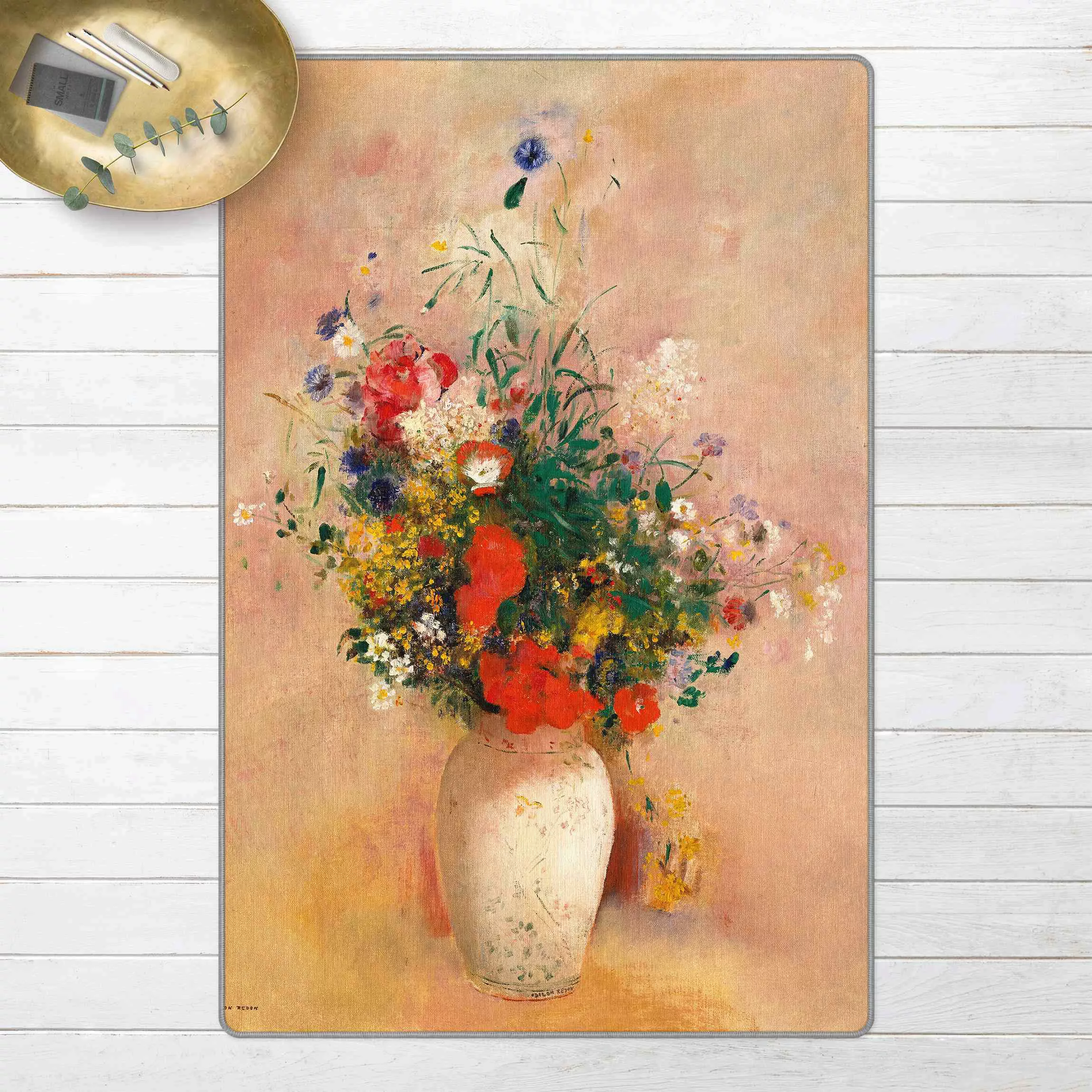 Teppich Odilon Redon - Vase mit Blumen (rosenfarbener Hintergrund) günstig online kaufen