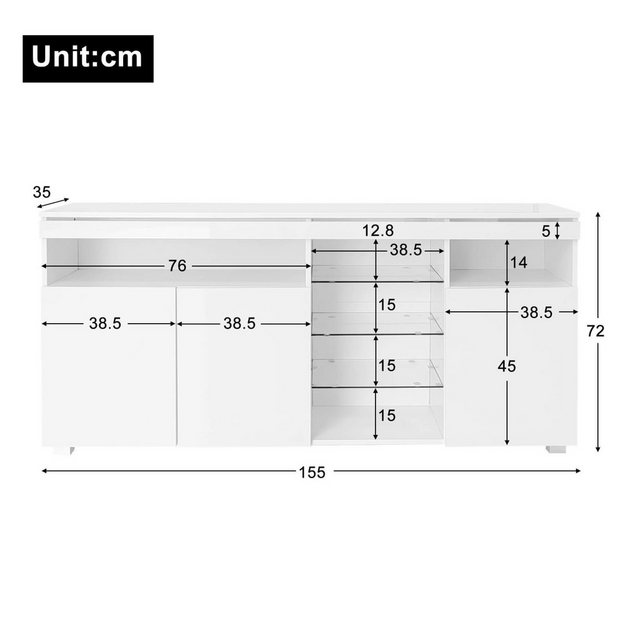 Furnishings Home Beistellschrank Weißer Schranktisch mit LED-Leuchten + 11 günstig online kaufen