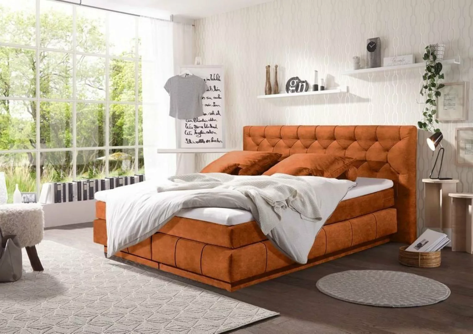 ED EXCITING DESIGN Boxspringliege (180 x 200 cm, Florenz), Orange günstig online kaufen