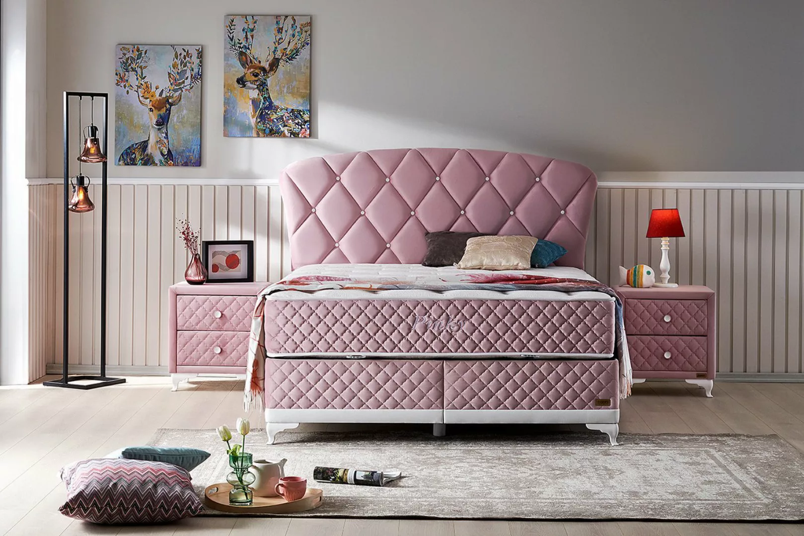 Pointhome Boxspringbett Set, Pinky, Schlafzimmerbett, Doppelseitige Matratz günstig online kaufen