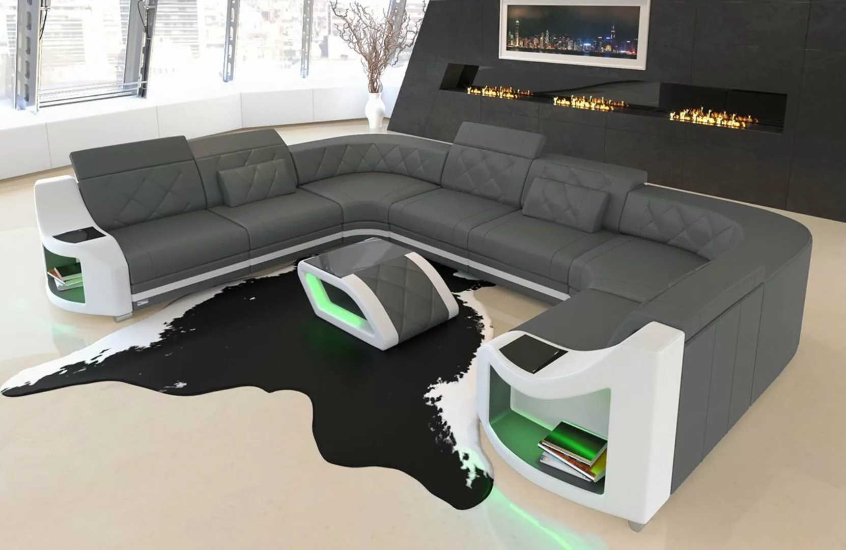 Sofa Dreams Wohnlandschaft Ledercouch Sofa Leder Genua U Form Ledersofa, Co günstig online kaufen