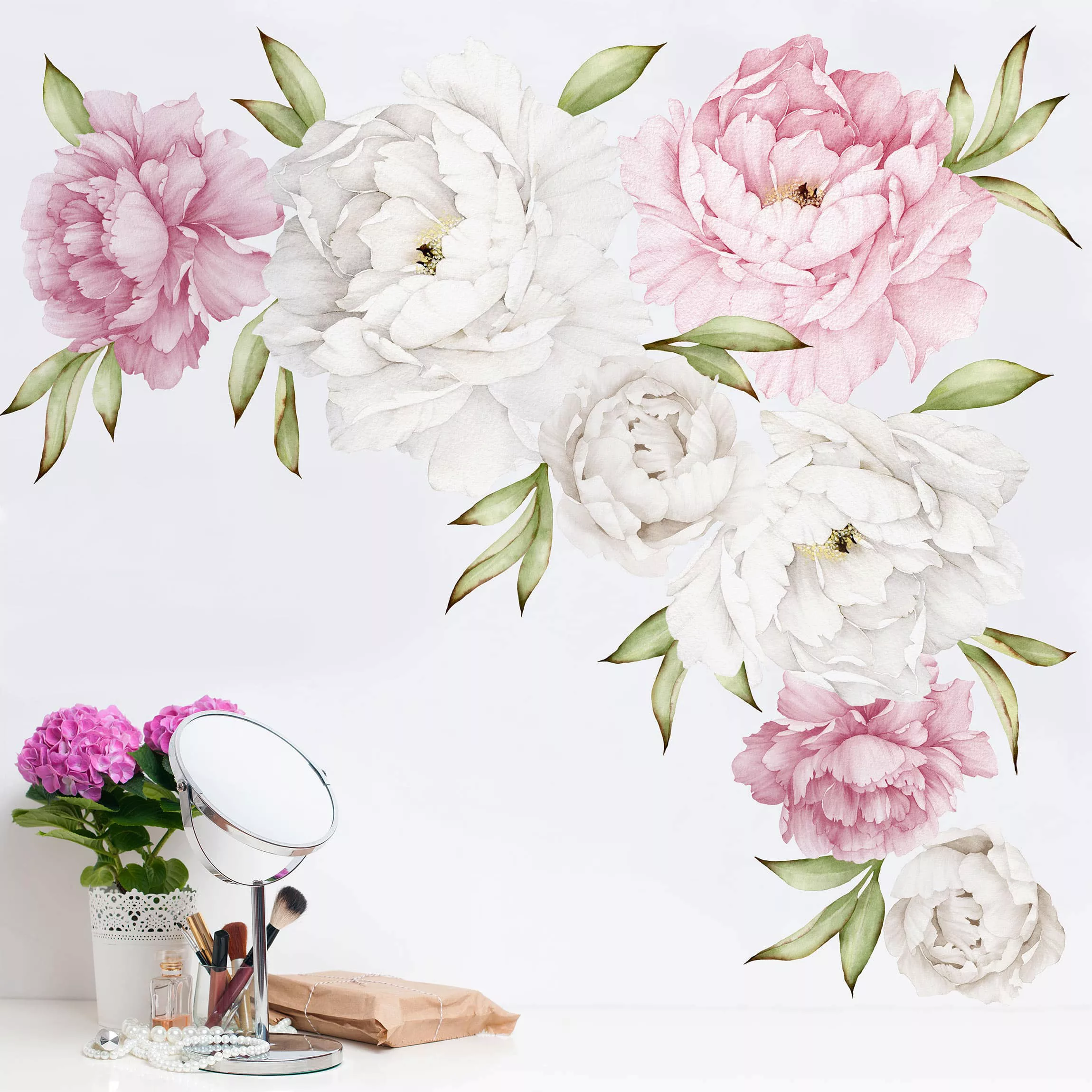 Wandtattoo Blumen Pfingstrosen Set Rosé Weiß günstig online kaufen