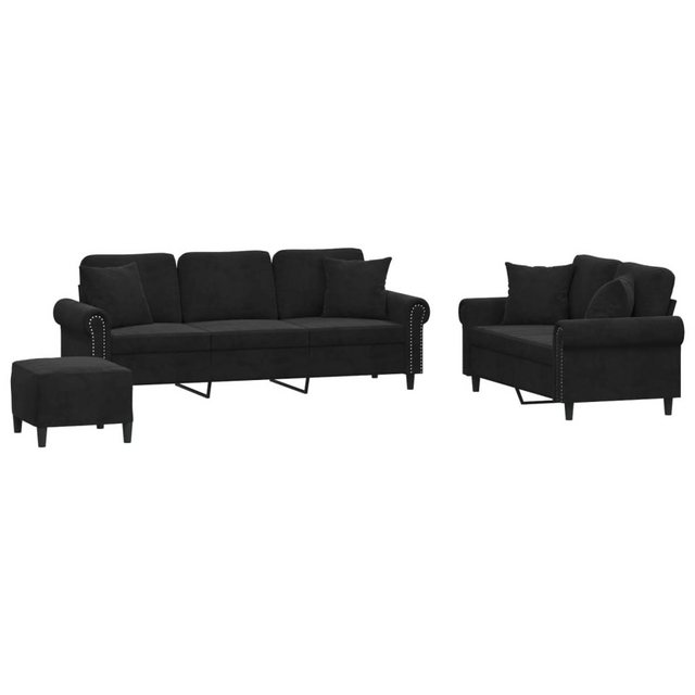 vidaXL Sofa 3-tlg. Sofagarnitur mit Kissen Schwarz Samt günstig online kaufen