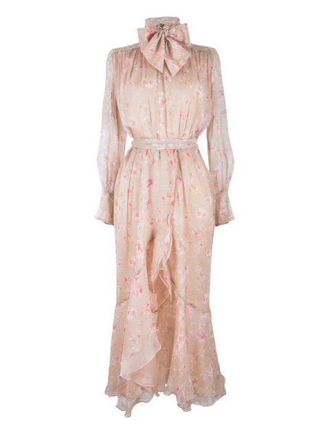 RUA & RUA Chiffonkleid Kleid aus Seide mit Floralem Print und Schleifenkrag günstig online kaufen
