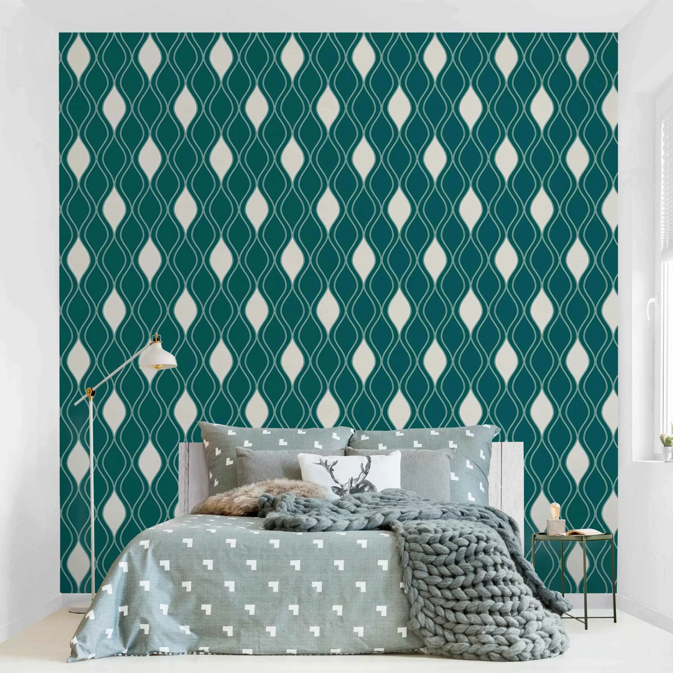 Fototapete Retro Muster mit glänzenden Tropfen in smaragd günstig online kaufen