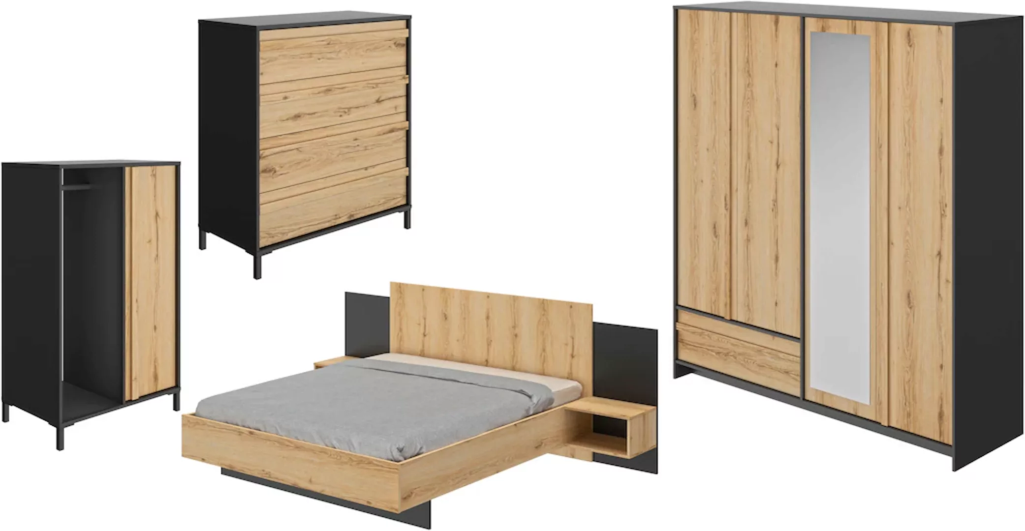 Gami Schlafzimmer-Set "Mimizan", (4 tlg., Bett, 2x Nachttische, Kleiderschr günstig online kaufen