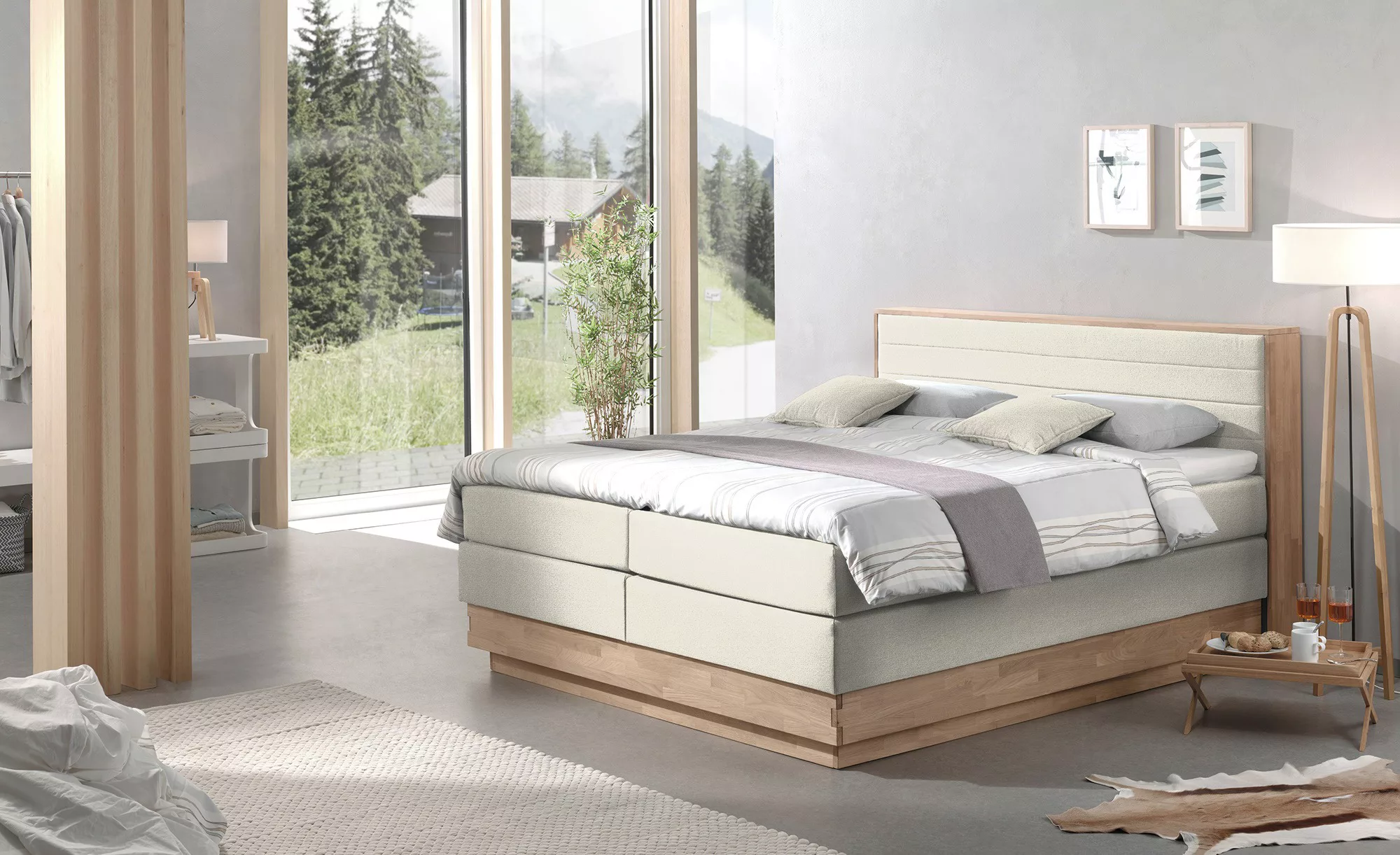 uno Massivholz-Boxspringbett mit Bettkasten - beige - 204 cm - 113 cm - Bet günstig online kaufen