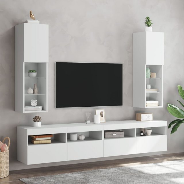 vidaXL TV-Schrank TV-Schränke mit LED-Leuchten 2 Stk Weiß 30,5x30x102 cm günstig online kaufen