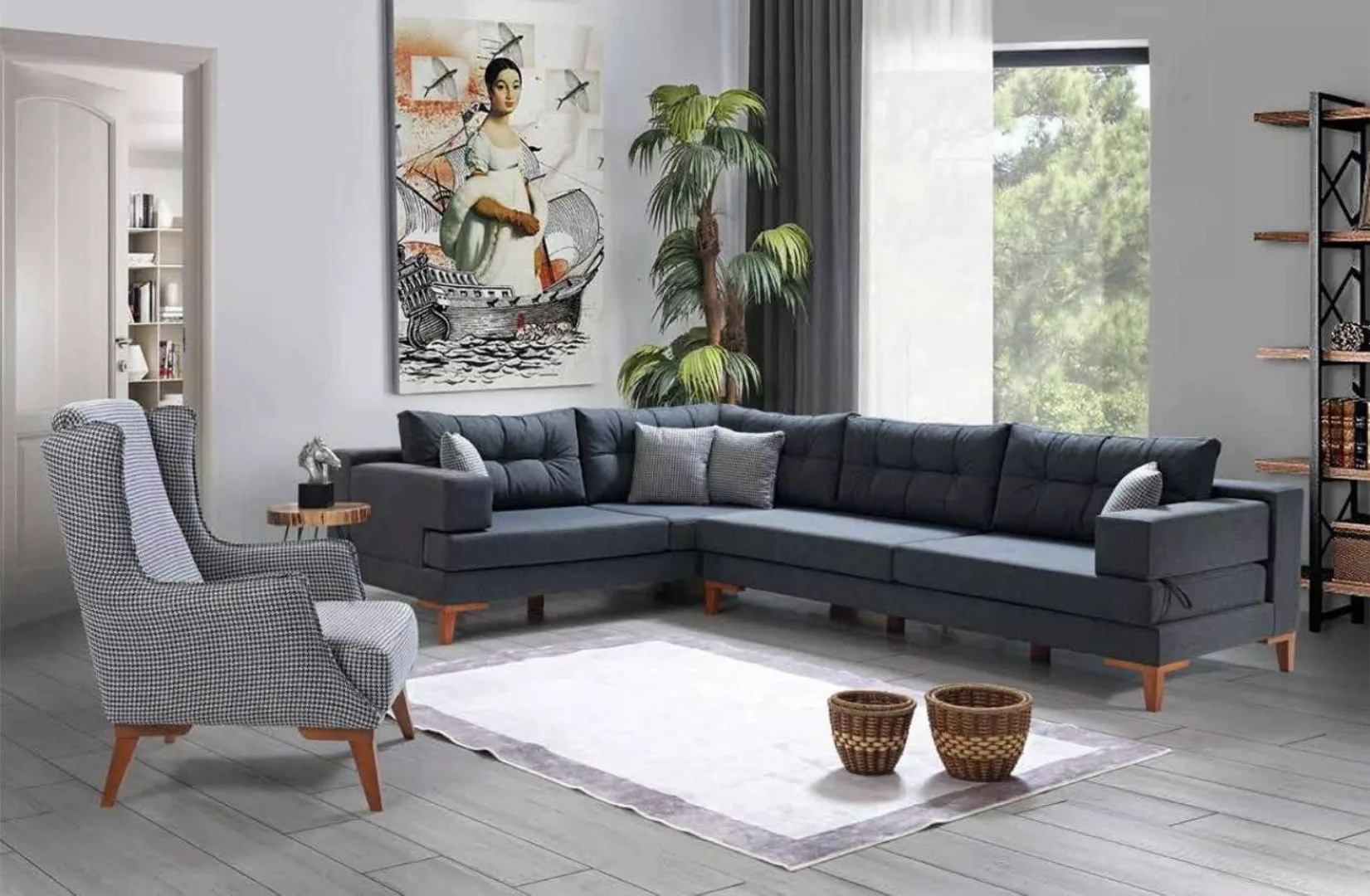 Xlmoebel Ecksofa 2-teiliges Set mit Designer-Sessel und grauer L-förmiger S günstig online kaufen