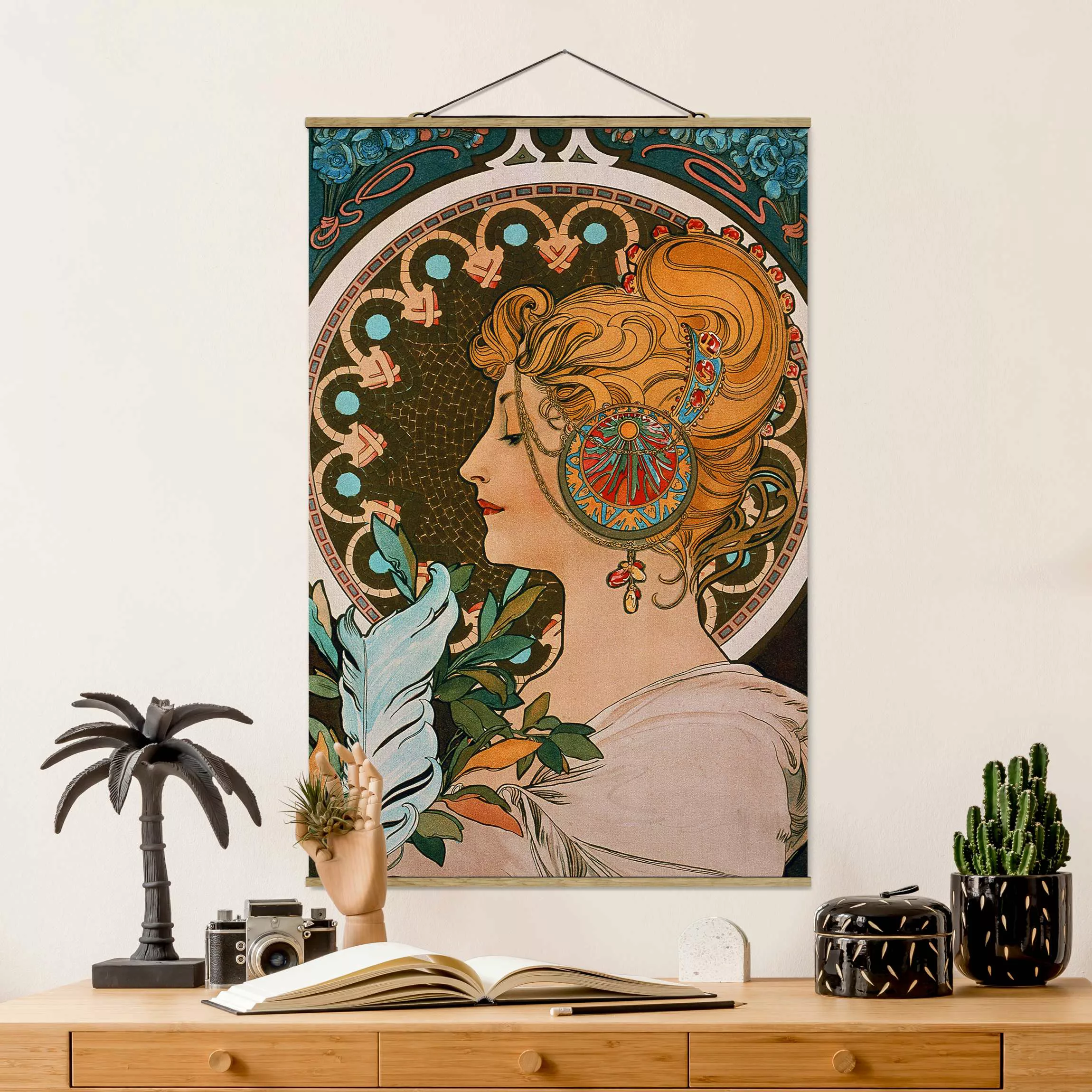 Stoffbild Kunstdruck mit Posterleisten - Hochformat Alfons Mucha - Die Fede günstig online kaufen