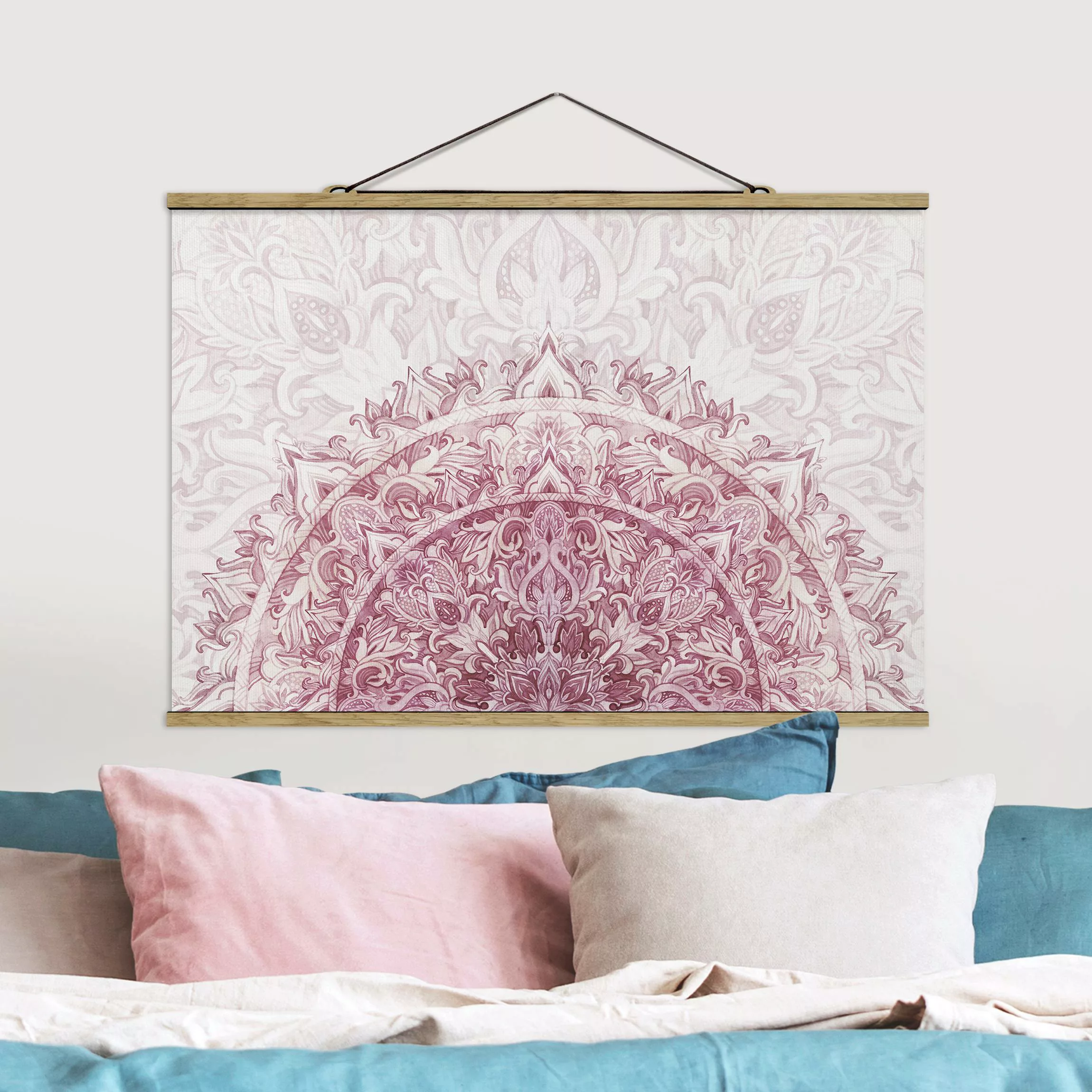 Stoffbild Mandala mit Posterleisten - Querformat Mandala Aquarell Ornament günstig online kaufen