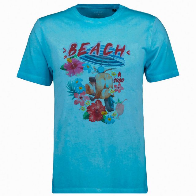 RAGMAN Rundhalsshirt Ragman T-Shirt XXL türkis Frontprint Beach Used-Look günstig online kaufen